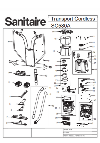 Schematics for TRANSPORT® Commercial Cordless Backpack Vacuum SC580A